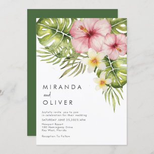Modern Tropical Watercolor Floral Wedding Invitation