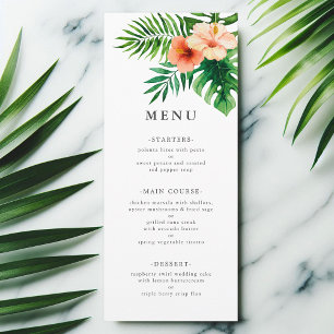 Modern Tropical Watercolor Floral Wedding Menu