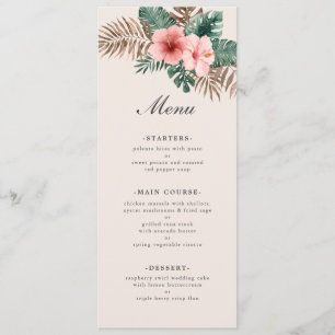 Modern Tropical Watercolor Foliage Wedding Menu
