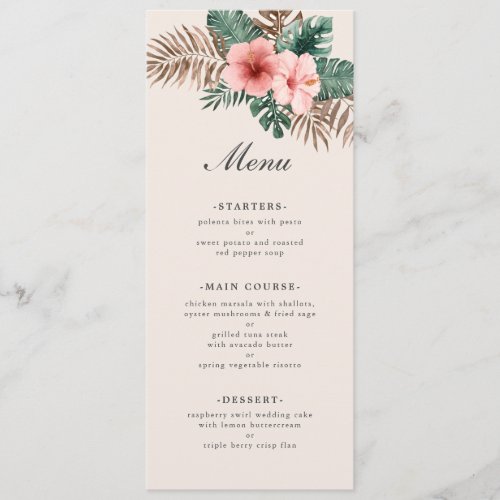 Modern Tropical Watercolor Foliage Wedding  Menu