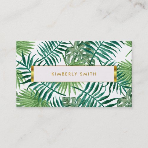 Modern tropical watercolor leaves professional business card