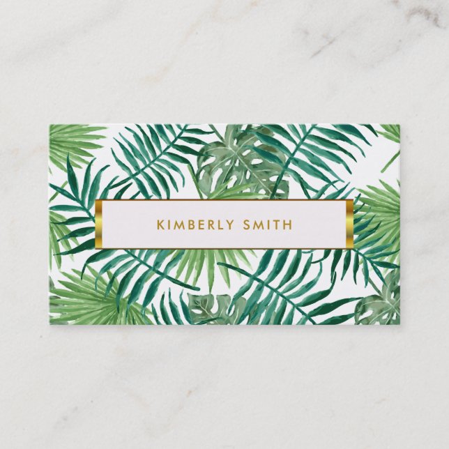 Modern tropical watercolor leaves professional business card (Front)