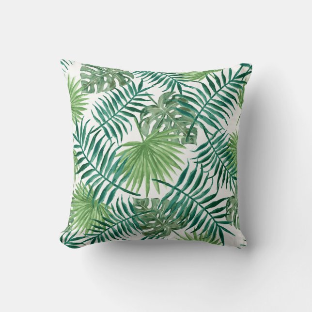 Modern tropical watercolor leaves throw pillow (Front)