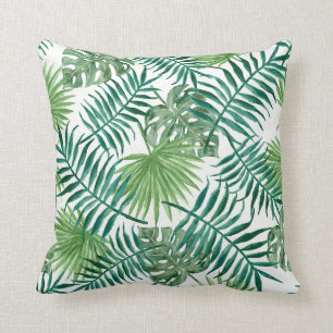 Modern tropical watercolor leaves throw pillow