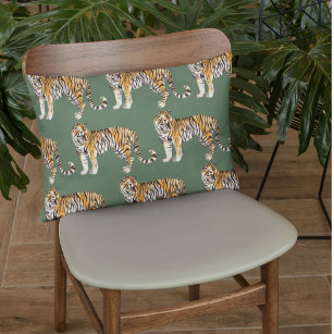 Modern Tropical Watercolor Tigers Wild Pattern Accent Pillow