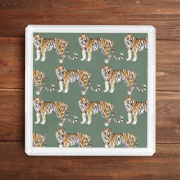 Modern Tropical Watercolor Tigers Wild Pattern Acrylic Tray