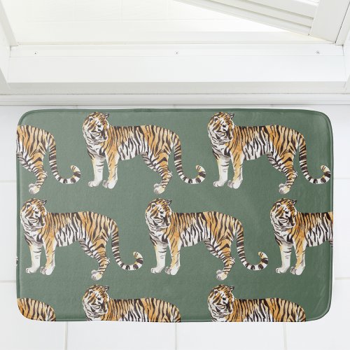 Modern Tropical Watercolor Tigers Wild Pattern Bath Mat