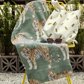 Modern Tropical Watercolor Tigers Wild Pattern Bath Towel Set