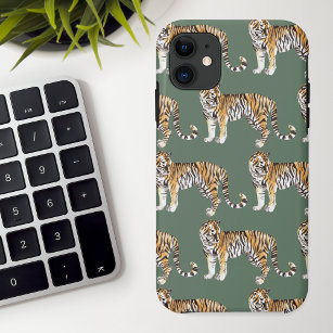 Modern Tropical Watercolor Tigers Wild Pattern iPhone 11 Case