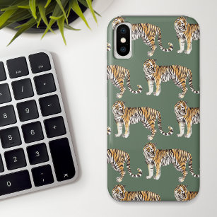 Modern Tropical Watercolor Tigers Wild Pattern iPhone XS Case