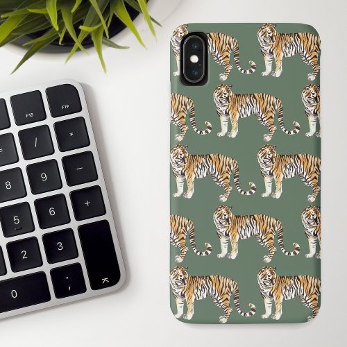 Modern Tropical Watercolor Tigers Wild Pattern iPhone XS Max Case