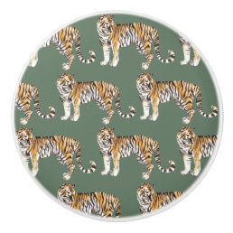 Modern Tropical Watercolor Tigers Wild Pattern Ceramic Knob