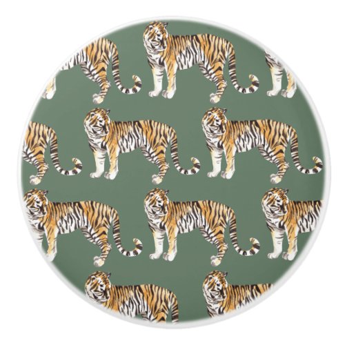 Modern Tropical Watercolor Tigers Wild Pattern Ceramic Knob
