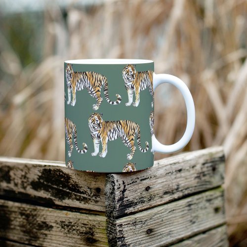 Modern Tropical Watercolor Tigers Wild Pattern Coffee Mug