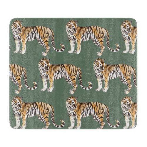 Modern Tropical Watercolor Tigers Wild Pattern Cutting Board