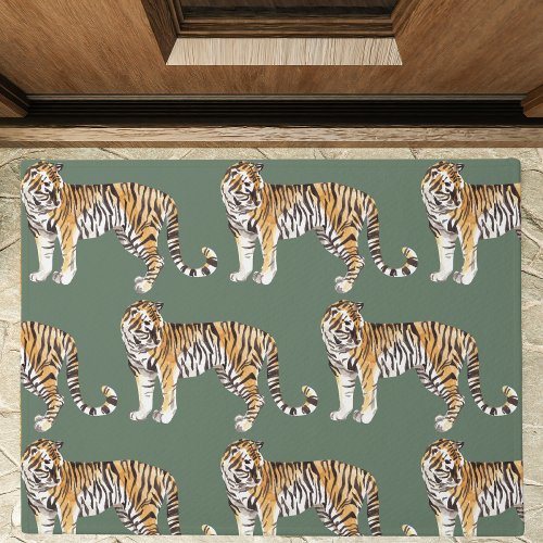 Modern Tropical Watercolor Tigers Wild Pattern Doormat