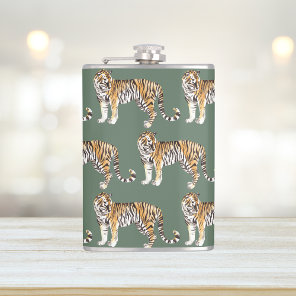 Modern Tropical Watercolor Tigers Wild Pattern Flask