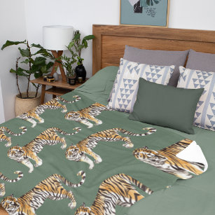 Modern Tropical Watercolor Tigers Wild Pattern Fleece Blanket