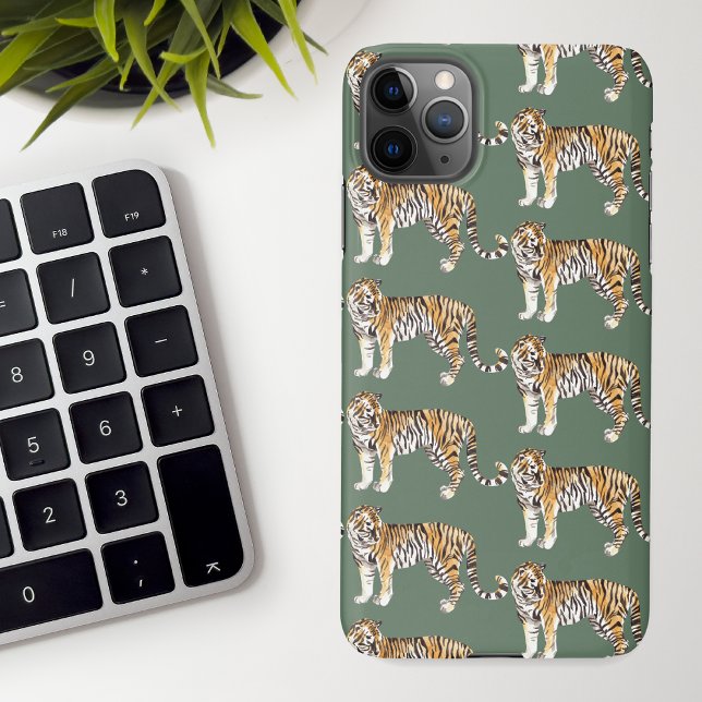 Modern Tropical Watercolor Tigers Wild Pattern iPhone Case (Creator Uploaded)