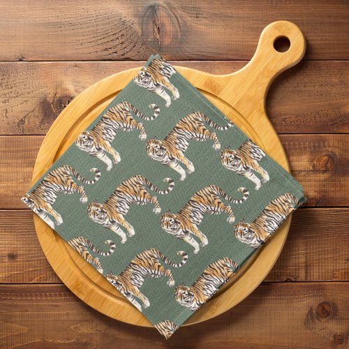 Modern Tropical Watercolor Tigers Wild Pattern Kitchen Towel