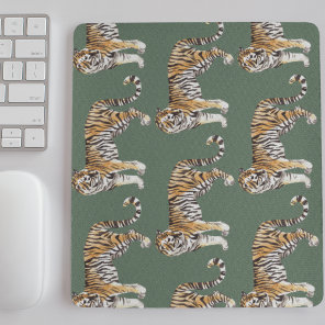 Modern Tropical Watercolor Tigers Wild Pattern Mouse Pad
