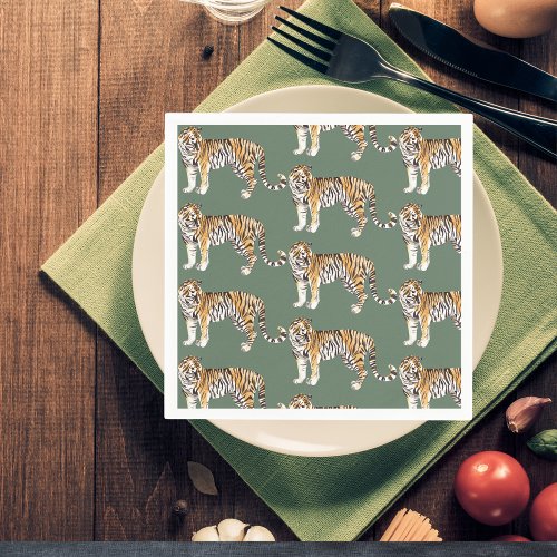 Modern Tropical Watercolor Tigers Wild Pattern Napkins