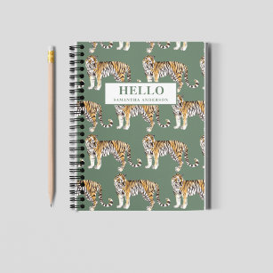 Modern Tropical Watercolor Tigers Wild Pattern Notebook