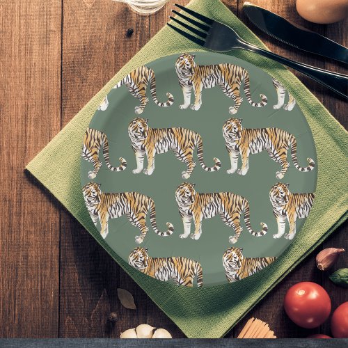 Modern Tropical Watercolor Tigers Wild Pattern Paper Plates