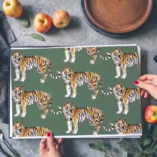 Modern Tropical Watercolor Tigers Wild Pattern Placemat