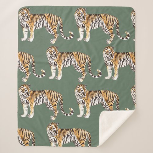 Modern Tropical Watercolor Tigers Wild Pattern Sherpa Blanket