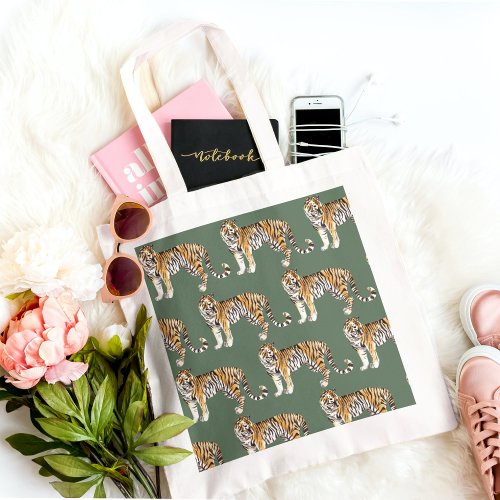 Modern Tropical Watercolor Tigers Wild Pattern Tote Bag