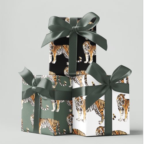 Modern Tropical Watercolor Tigers Wild Pattern Wrapping Paper Sheets