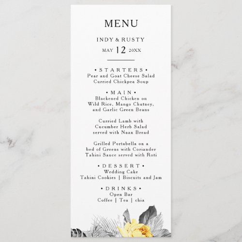 Modern Tropical Wedding Dinner Menu