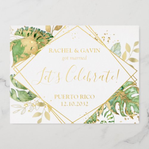 Modern Tropical Wedding Elopement Reception Foil Invitation Postcard