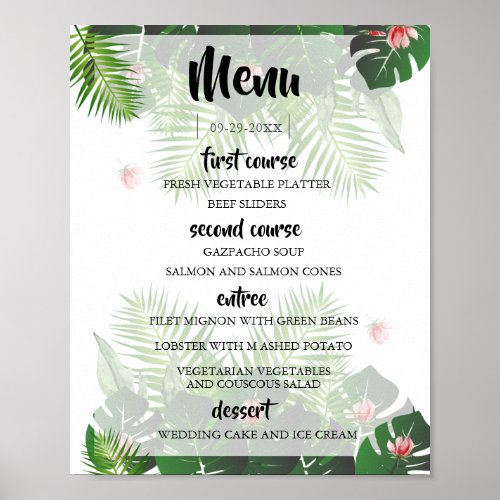 Modern Tropical Wedding  Music Festival  Menu Poster
