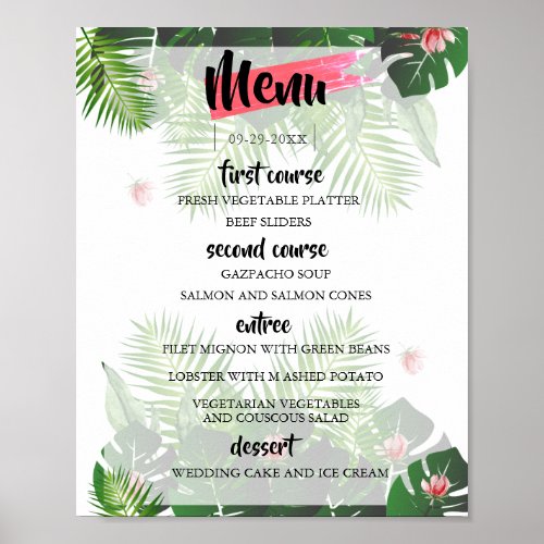Modern Tropical Wedding  Music Festival Pink Menu Poster