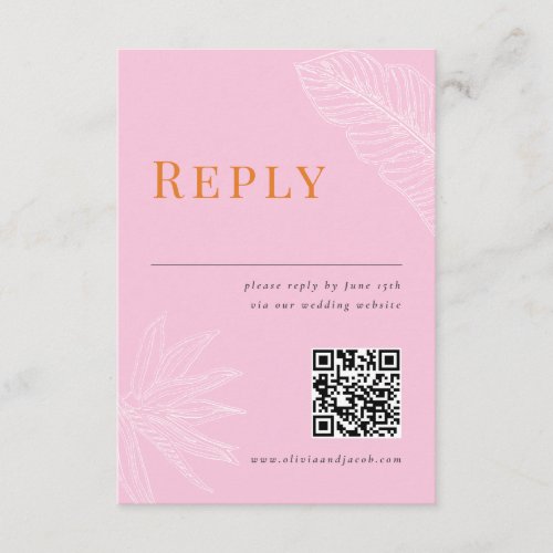 Modern Tropical Wedding RSVP Card with QR code