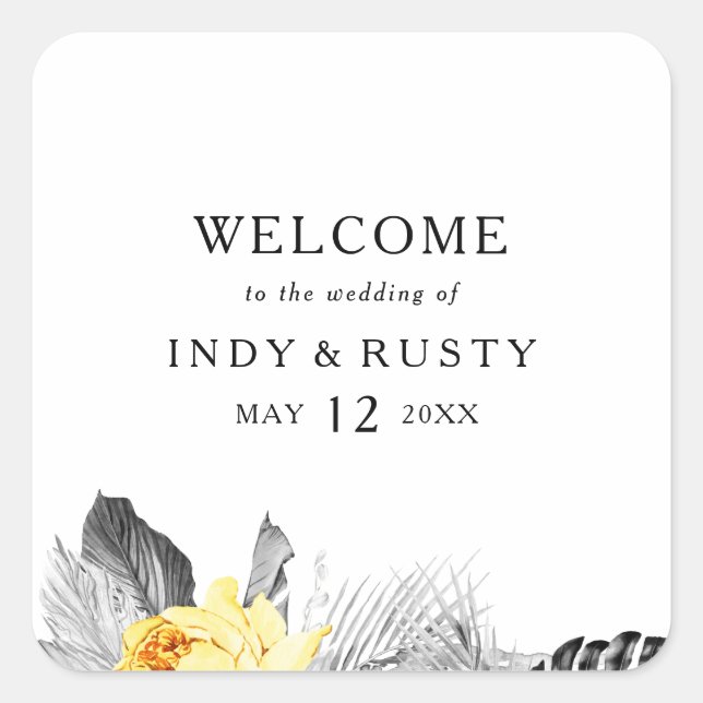 Modern Tropical Wedding Welcome Square Sticker (Front)