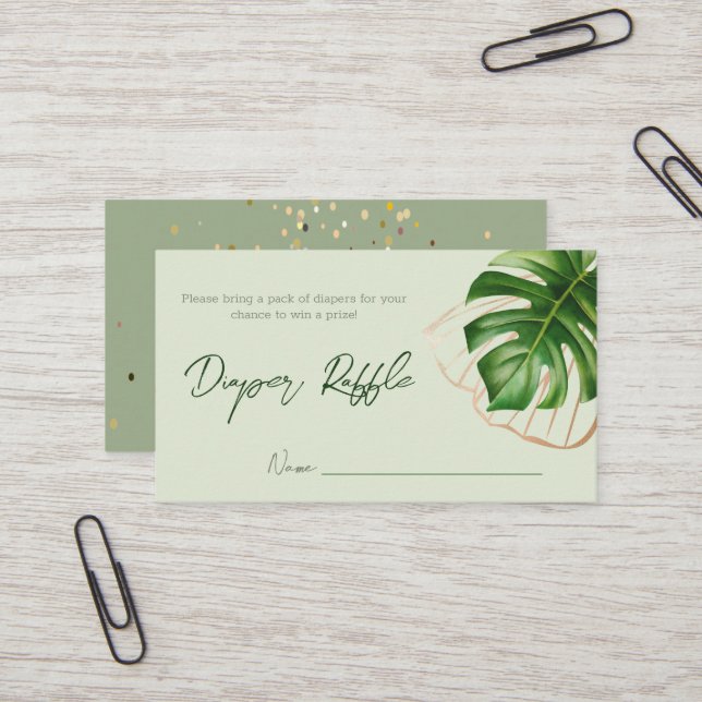 Modern Tropical Wild One Baby Shower Diaper Raffle Business Card (Front/Back In Situ)