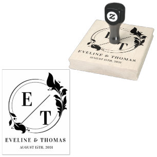Modern tropical wreath wedding monogram logo  rubber stamp