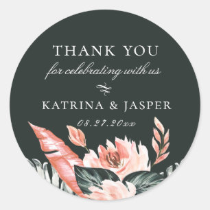 Modern Tropics Coral Floral Wedding Favor Classic Round Sticker