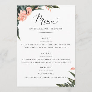 Modern Tropics Coral Floral Wedding Menu