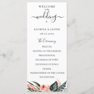 Modern Tropics Coral Floral Wedding Program