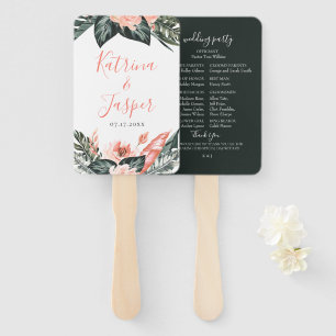 Modern Tropics Coral Floral Wedding Program Hand Fan