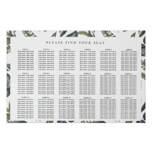 Modern Tropics Wedding 18 Table Seating Chart Faux Canvas Print