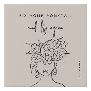 Modern Try Again Woman with Flowers Personalized Faux Canvas Print