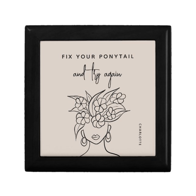 Modern Try Again Woman with Flowers Personalized Gift Box (Front)