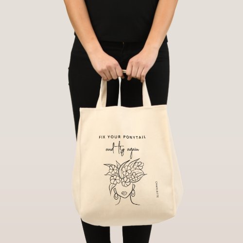 Modern Try Again Woman with Flowers Personalized Tote Bag