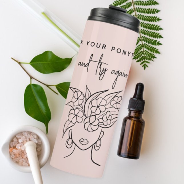 Modern Try Again Woman with Plant Personalized Thermal Tumbler (Creator Uploaded)