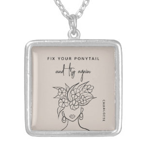 Modern Try Again Woman with Plant Silver Plated Necklace